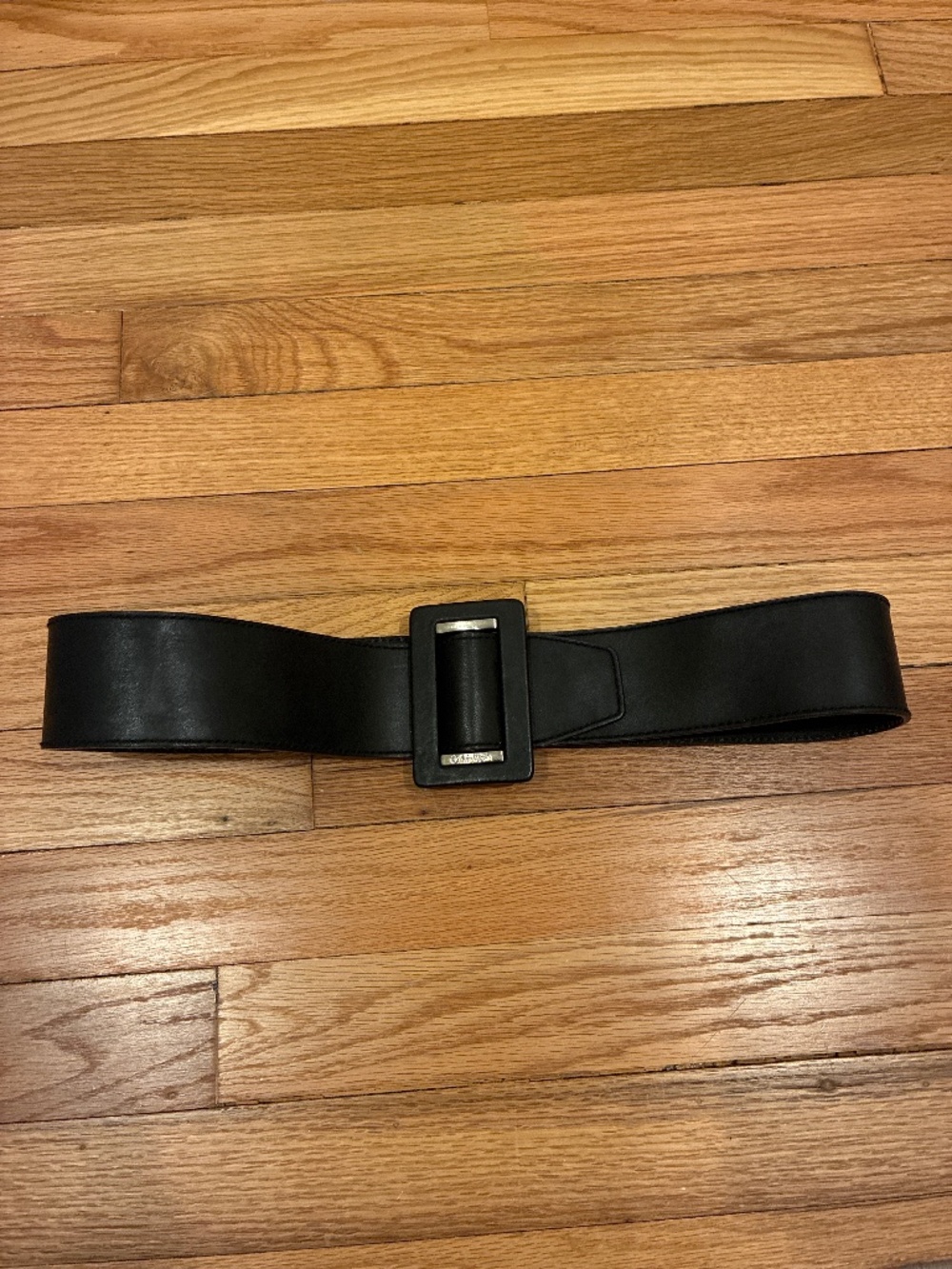 Calvin Klein Wide Leather Black Belt With Large Leather Wrapped  Buckle
